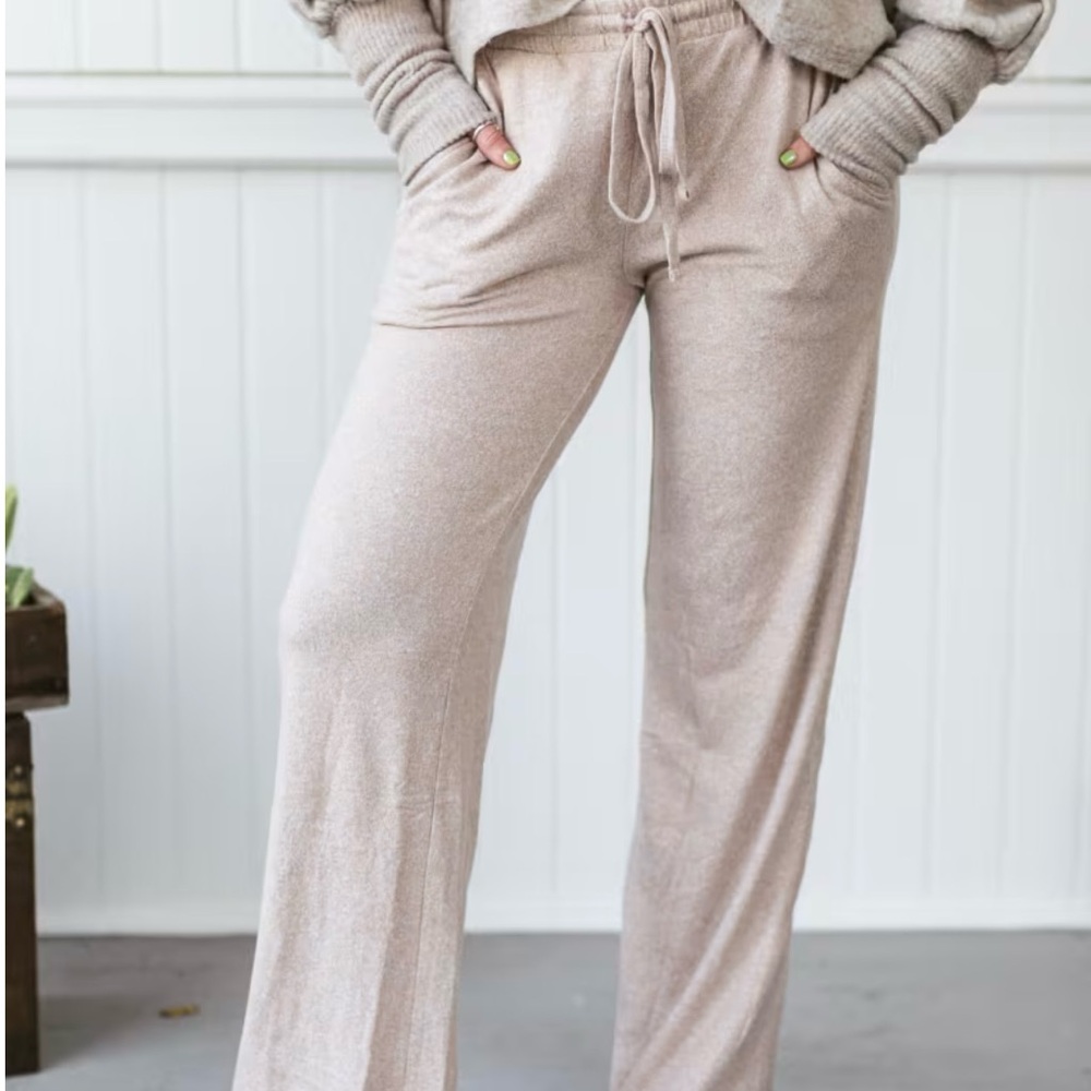 Tan Track Pants with Elastic Waistband and Relaxed Fit